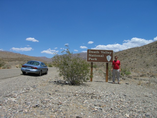 The entrance sign to Death Valley National Park on the Wildrose Canyon road