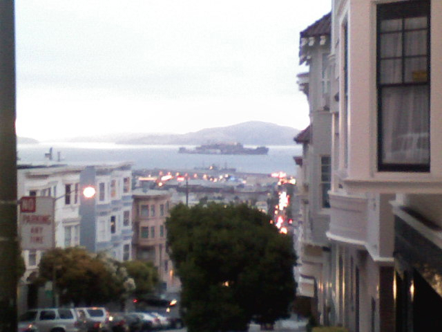 The view from the apartment.  Alcatraz is out in the bay.