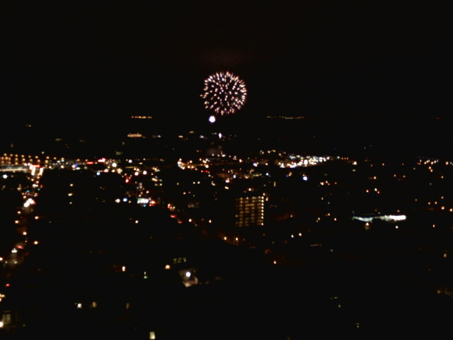 From the balcony of the apartment we looked down on the fireworks being shot off from a barge.