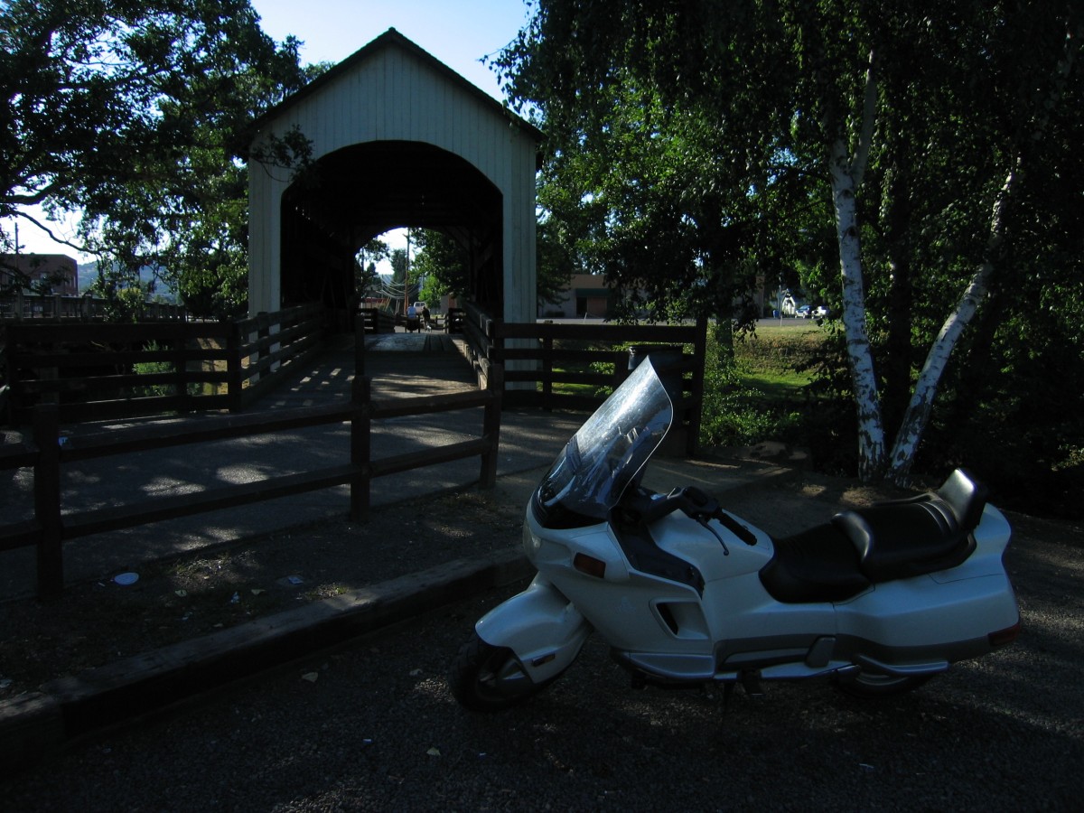 At the Antelope Creek Covered Bridge in Eagle Point, Oregon.