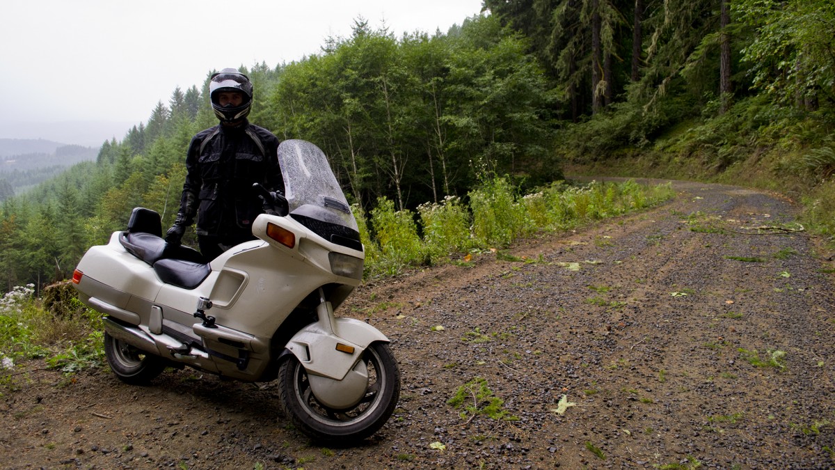 Me with my PC800 on a forest road somewhere near Marys Peak outside of Philomath, Oregon. Yes, a PC800 can do gravel roads!